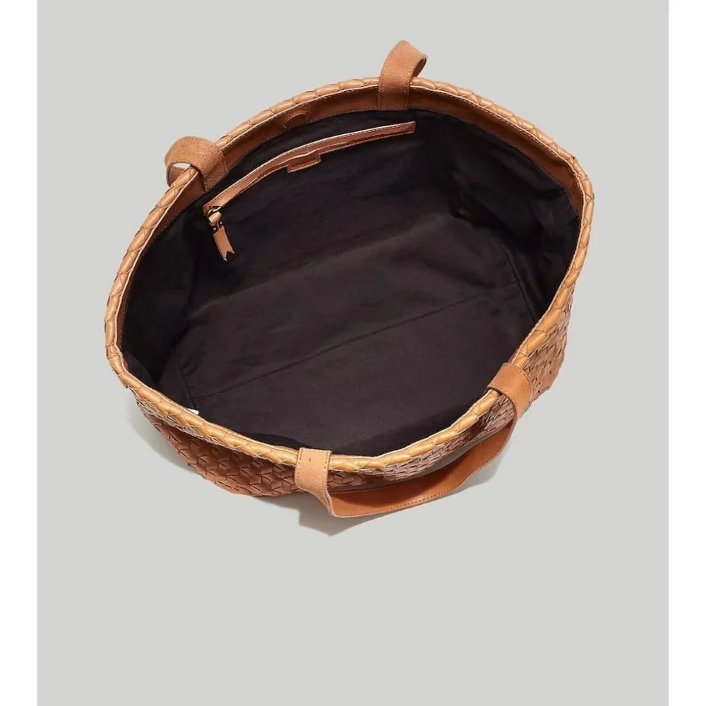 Madewell $198 Large Woven Leather Tote Desert Camel NJ252 - Picture 2 of 7